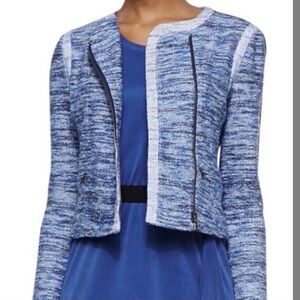 BCBGMaxAzria Blue and White Textured Blazer
